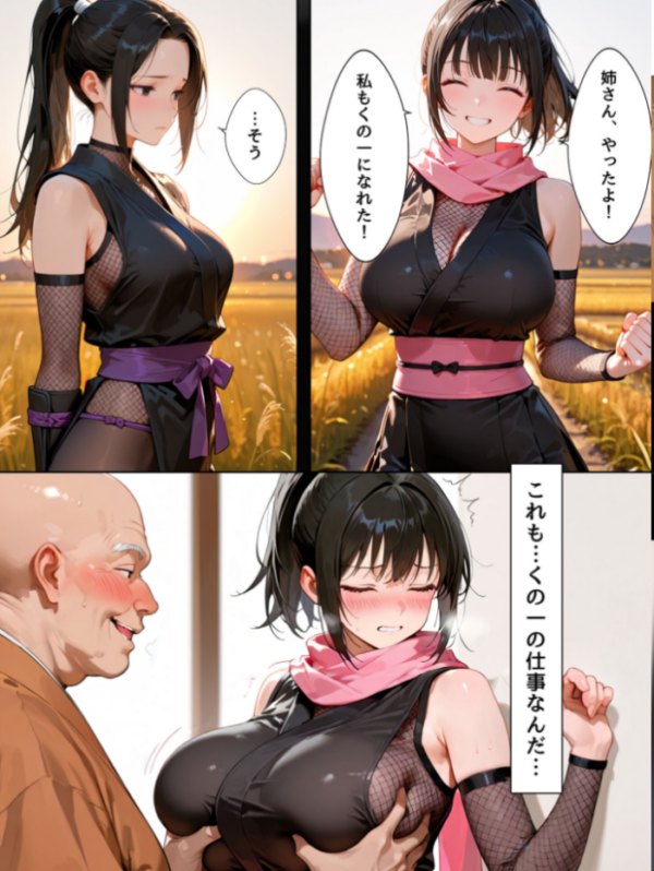 エロ漫画:隙だらけな爆乳くの一潜入任務 モザイク版 hitomi サンプル画像