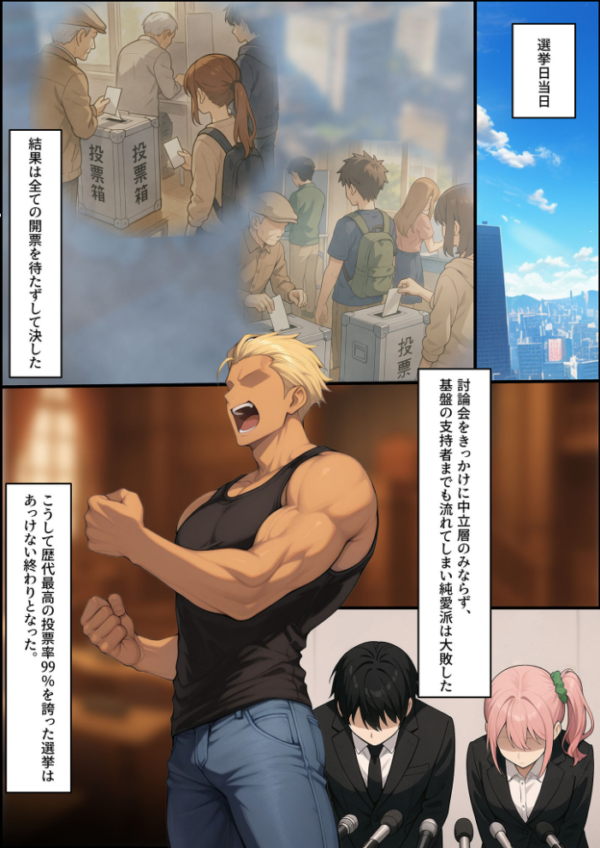 エロ漫画:投票率99%!?寝取り派VS純愛派〜勝者の先に待つ日常〜寝取りルート モザイク版 hitomi サンプル画像