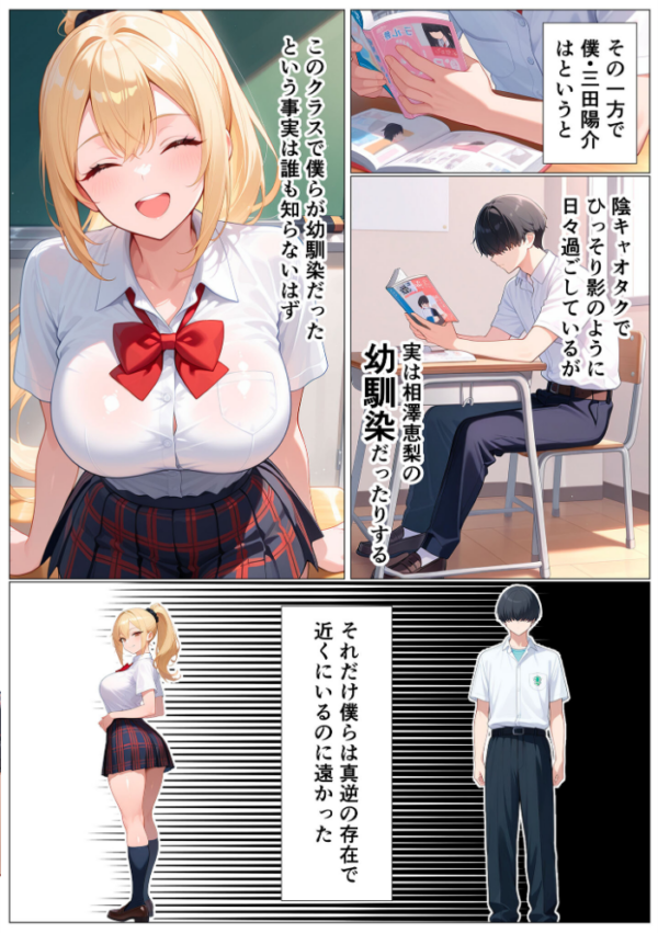 エロ漫画:幼馴染の爆乳ギャルが陰キャオタクのデカチ●中毒になった話 モザイク版 hitomi サンプル画像