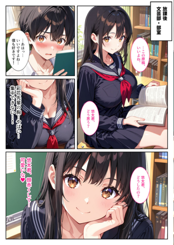 エロ漫画:文芸部の先輩(爆乳)におっぱい揉ませてと土下座でお願いしたら… モザイク版 hitomi サンプル画像