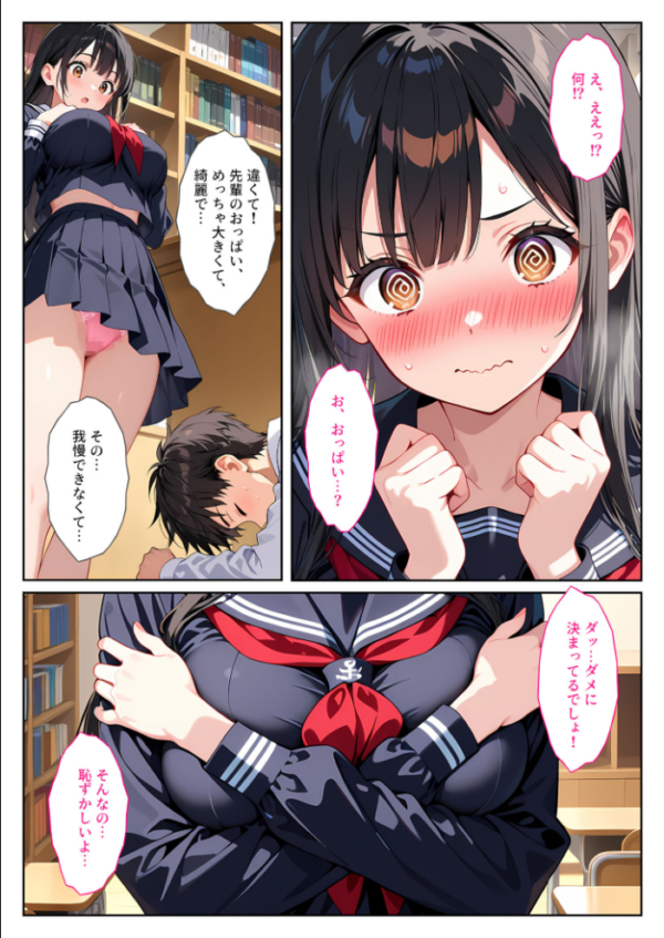エロ漫画:文芸部の先輩(爆乳)におっぱい揉ませてと土下座でお願いしたら… モザイク版 hitomi サンプル画像