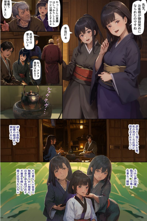 エロ漫画:あなた様をお慰めいたします。迷い込んだ村では娘たち全員ドスケベでした hitomi サンプル画像